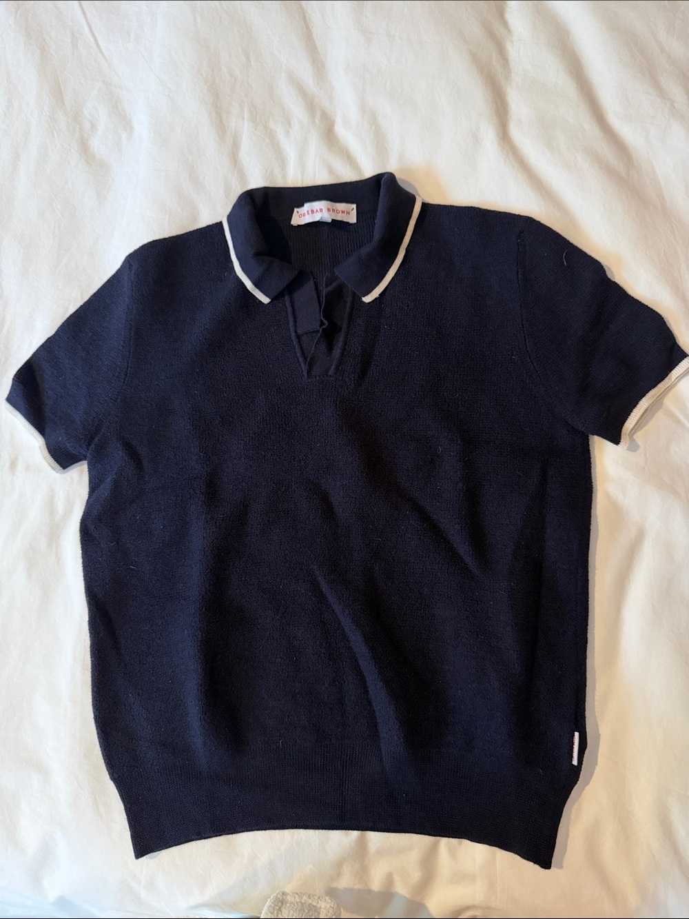 OrlebarBrown Navy Short-Sleeve Polo Sweater with Contrast Trim